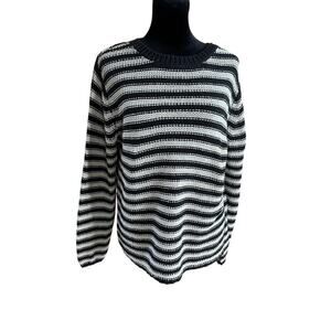Chico's Design sweater, black & ecru stripe. Women's size L